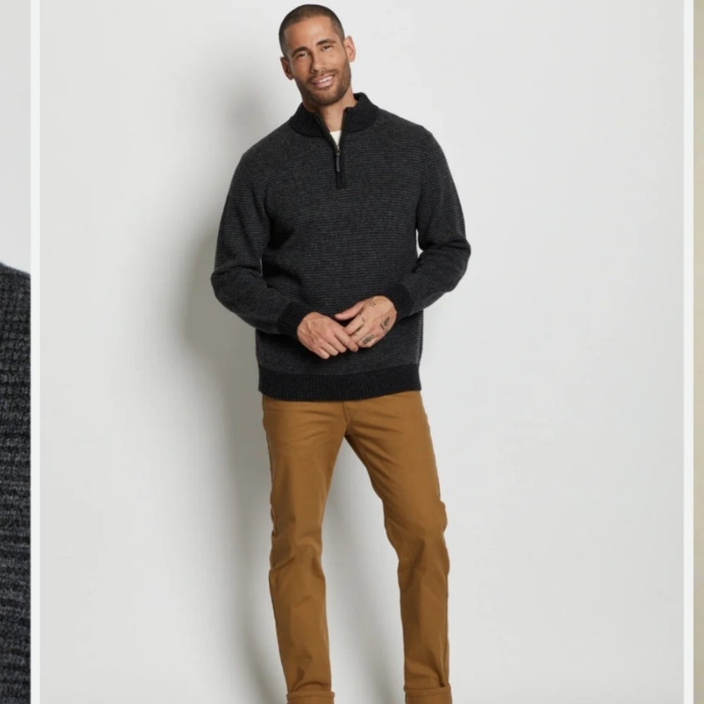 Pendleton Men's Charcoal Gray Quarter Zip-Up 100% Wool Sweater Size Medium